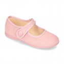 Autumn winter canvas little Mary Jane shoes with velcro strap and button.