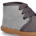 New Autumn winter little Safari boot shoes with dots canvas design.