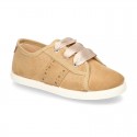 New serratex canvas FASHION tennis shoes with ties closure and chopped design.