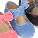 New Velvet canvas little Mary Jane shoes with velcro strap and big bow design.