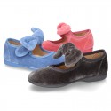 New Velvet canvas little Mary Jane shoes with velcro strap and big bow design.