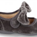 New Velvet canvas little Mary Jane shoes with velcro strap and big bow design.