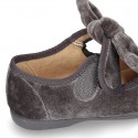 New Velvet canvas little Mary Jane shoes with velcro strap and big bow design.