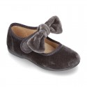 New Velvet canvas little Mary Jane shoes with velcro strap and big bow design.