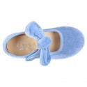 New Velvet canvas little Mary Jane shoes with velcro strap and big bow design.