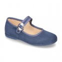 New Serratex canvas Mary Jane shoes with Japanese buckle fastening.