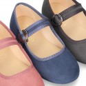 New Serratex canvas Mary Jane shoes with Japanese buckle fastening.