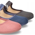 New Serratex canvas Mary Jane shoes with Japanese buckle fastening.