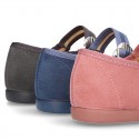 New Serratex canvas Mary Jane shoes with Japanese buckle fastening.