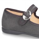 New Serratex canvas Mary Jane shoes with Japanese buckle fastening.