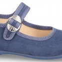 New Serratex canvas Mary Jane shoes with Japanese buckle fastening.