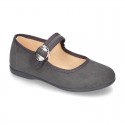 New Serratex canvas Mary Jane shoes with Japanese buckle fastening.