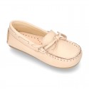 EXTRA SOFT nappa leather Moccasin shoes with bows for little kids in pastel colors.