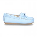 EXTRA SOFT nappa leather Moccasin shoes with bows for little kids in pastel colors.