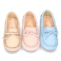 EXTRA SOFT nappa leather Moccasin shoes with bows for little kids in pastel colors.