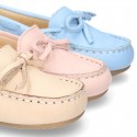 EXTRA SOFT nappa leather Moccasin shoes with bows for little kids in pastel colors.
