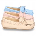 EXTRA SOFT nappa leather Moccasin shoes with bows for little kids in pastel colors.