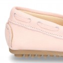 EXTRA SOFT nappa leather Moccasin shoes with bows for little kids in pastel colors.