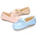 EXTRA SOFT nappa leather Moccasin shoes with bows for little kids in pastel colors.