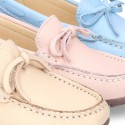 New EXTRA SOFT nappa leather moccasin shoes with bows in pastel colors.
