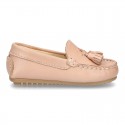 EXTRA SOFT nappa leather Moccasin shoes with tassels for little kids in pastel colors.