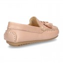 EXTRA SOFT nappa leather Moccasin shoes with tassels for little kids in pastel colors.