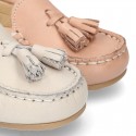 EXTRA SOFT nappa leather Moccasin shoes with tassels for little kids in pastel colors.