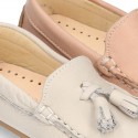 EXTRA SOFT nappa leather Moccasin shoes with tassels for little kids in pastel colors.