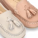 EXTRA SOFT nappa leather Moccasin shoes with tassels for little kids in pastel colors.