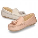 EXTRA SOFT nappa leather Moccasin shoes with tassels for little kids in pastel colors.