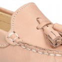 EXTRA SOFT nappa leather Moccasin shoes with tassels for little kids in pastel colors.