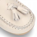 EXTRA SOFT nappa leather Moccasin shoes with tassels for little kids in pastel colors.