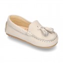 EXTRA SOFT nappa leather Moccasin shoes with tassels for little kids in pastel colors.