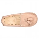 EXTRA SOFT nappa leather Moccasin shoes with tassels for little kids in pastel colors.
