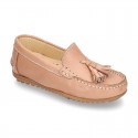 EXTRA SOFT nappa leather Moccasin shoes with tassels in pastel colors.