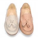 EXTRA SOFT nappa leather Moccasin shoes with tassels in pastel colors.