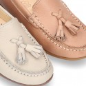 EXTRA SOFT nappa leather Moccasin shoes with tassels in pastel colors.