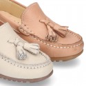 EXTRA SOFT nappa leather Moccasin shoes with tassels in pastel colors.