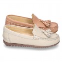 EXTRA SOFT nappa leather Moccasin shoes with tassels in pastel colors.