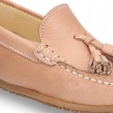 EXTRA SOFT nappa leather Moccasin shoes with tassels in pastel colors.