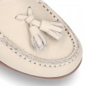 EXTRA SOFT nappa leather Moccasin shoes with tassels in pastel colors.