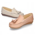 EXTRA SOFT nappa leather Moccasin shoes with tassels in pastel colors.