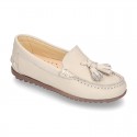 EXTRA SOFT nappa leather Moccasin shoes with tassels in pastel colors.