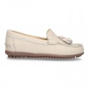 EXTRA SOFT nappa leather Moccasin shoes with tassels in pastel colors.