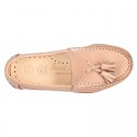 EXTRA SOFT nappa leather Moccasin shoes with tassels in pastel colors.