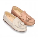 EXTRA SOFT nappa leather Moccasin shoes with tassels in pastel colors.