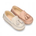 EXTRA SOFT nappa leather Moccasin shoes with tassels for little kids in pastel colors.