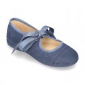 Autumn winter canvas Mary Janes with ties closure.