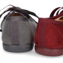 Autumn winter canvas Mary Janes with ties closure.