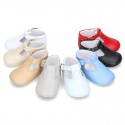 Nappa leather Pepito or T-strap shoes with buckle fastening for babies.